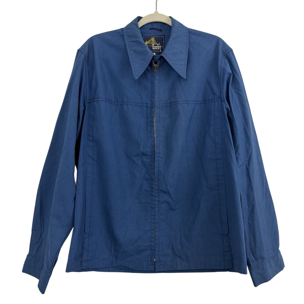 Vintage 80s 90s Derby Of San Francisco Full Zip Thin Jacket Mens Sz L Blue Retro